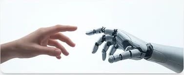 A human hand and a robotic hand reaching toward each other